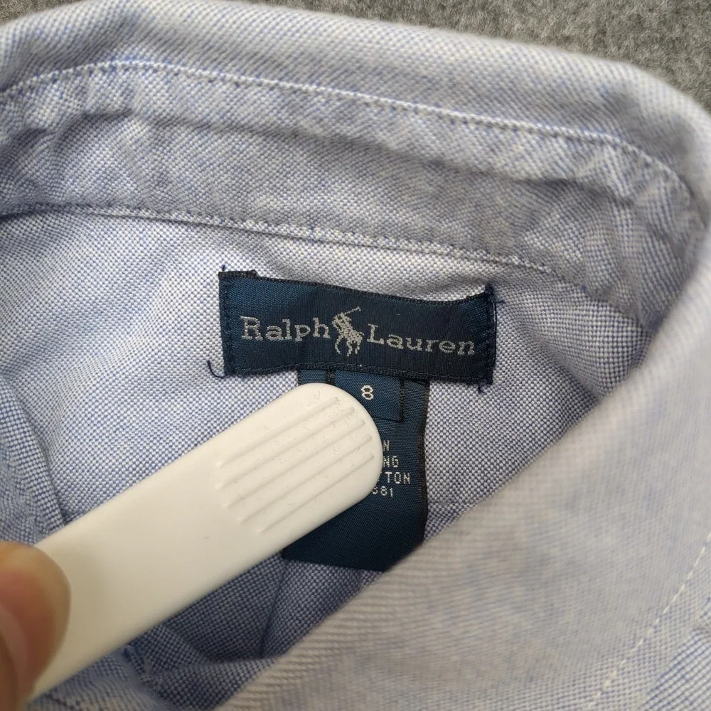 Ralph Lauren Boys Button Down Shirt Size 8 Blue Oxford Classic Fit Pony‎ Logo
